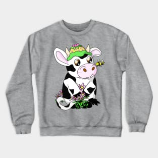 kawaii cow with a bee Crewneck Sweatshirt